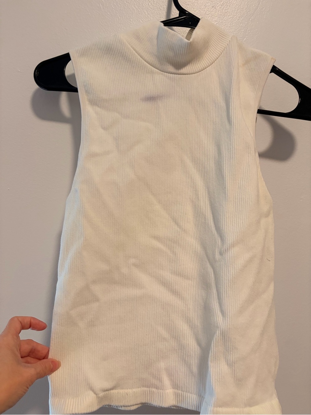 Forever 21 White Ribbed Sleeveless Mock Neck Top